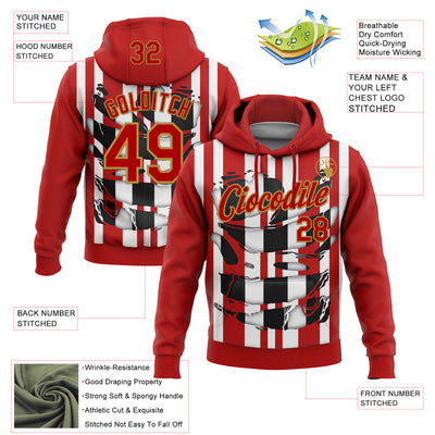 Custom Stitched Red White Black-Old Gold 3D Pattern Design Stripe Sports Pullover Sweatshirt Hoodie