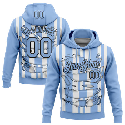Custom Stitched Light Blue White-Black 3D Pattern Design Stripe Sports Pullover Sweatshirt Hoodie