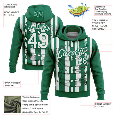 Custom Stitched Kelly Green White 3D Pattern Design Stripe Sports Pullover Sweatshirt Hoodie