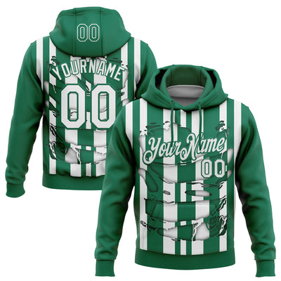 Custom Stitched Kelly Green White 3D Pattern Design Stripe Sports Pullover Sweatshirt Hoodie