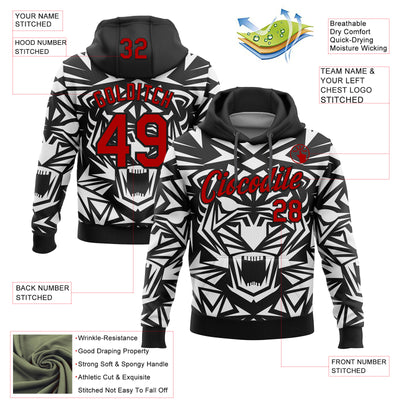 Custom Stitched Black Red-White 3D Pattern Design Geometric Shape Sports Pullover Sweatshirt Hoodie