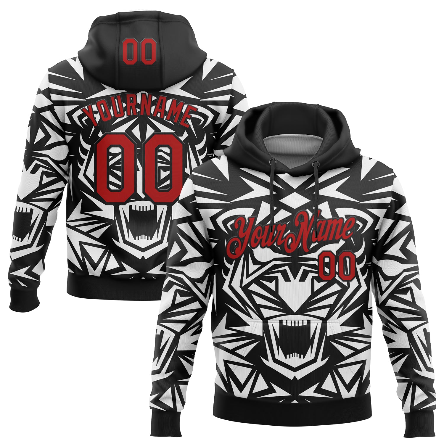 Custom Stitched Black Red-White 3D Pattern Design Geometric Shape Sports Pullover Sweatshirt Hoodie
