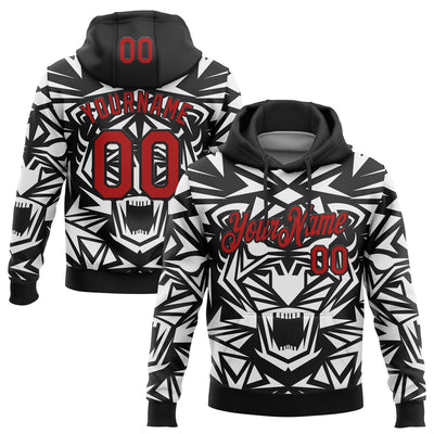 Custom Stitched Black Red-White 3D Pattern Design Geometric Shape Sports Pullover Sweatshirt Hoodie
