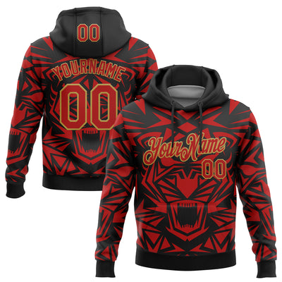 Custom Stitched Black Red-Old Gold 3D Pattern Design Geometric Shape Sports Pullover Sweatshirt Hoodie