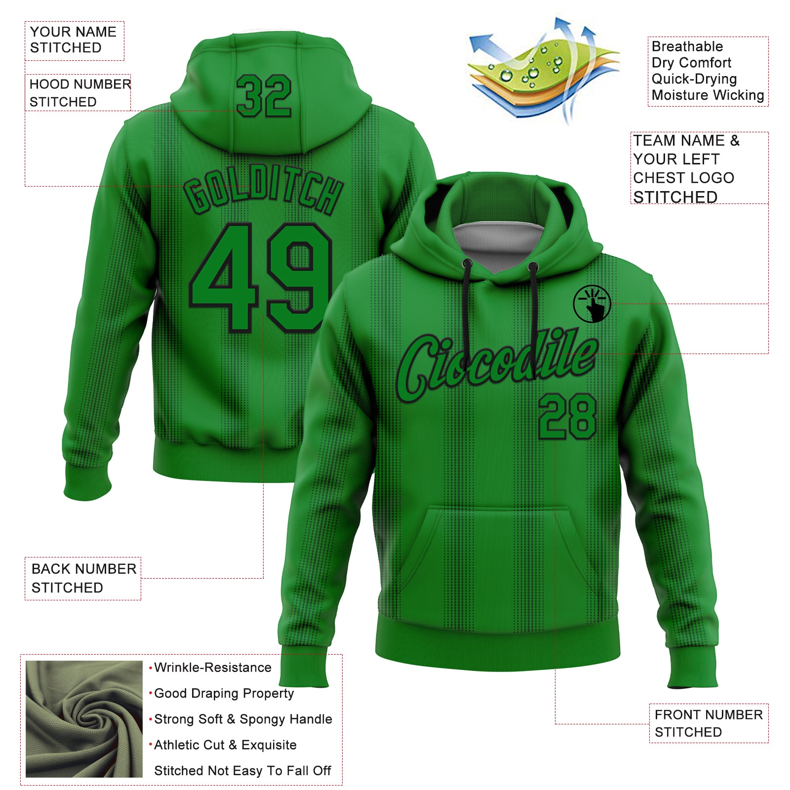 Custom Stitched Green Grass Green-Black 3D Pattern Design Geometric Shape Sports Pullover Sweatshirt Hoodie