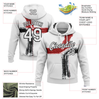 Custom Stitched White Red-Black 3D Pattern Design Splash Sports Pullover Sweatshirt Hoodie