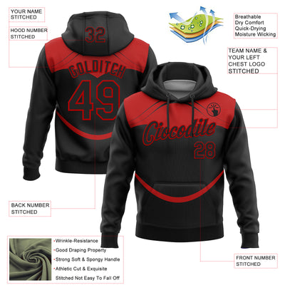 Custom Stitched Black Red 3D Pattern Design Line Sports Pullover Sweatshirt Hoodie