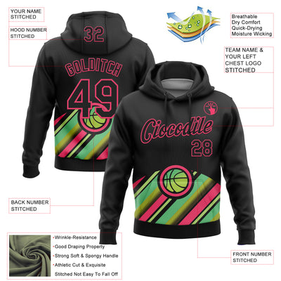 Custom Stitched Black Green-Neon Pink 3D Pattern Design Ball Sports Pullover Sweatshirt Hoodie