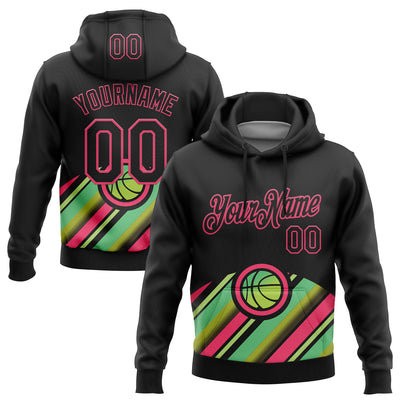 Custom Stitched Black Green-Neon Pink 3D Pattern Design Ball Sports Pullover Sweatshirt Hoodie