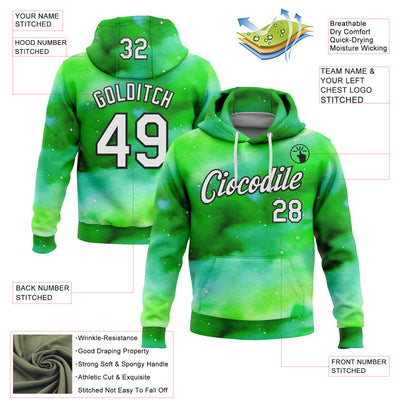 Custom Stitched Green White-Black 3D Pattern Design Watercolor Sports Pullover Sweatshirt Hoodie