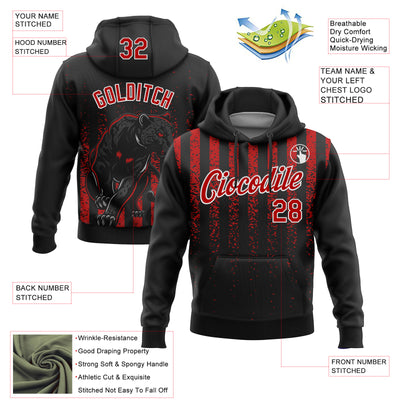 Custom Stitched Black Red-White 3D Pattern Design Animal Leopard Grunge Art Sports Pullover Sweatshirt Hoodie