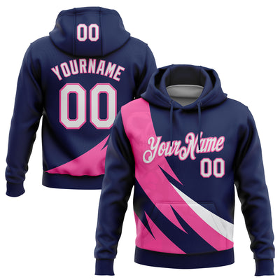 Custom Stitched Navy White-Pink 3D Pattern Design Geometric Shape Sports Pullover Sweatshirt Hoodie