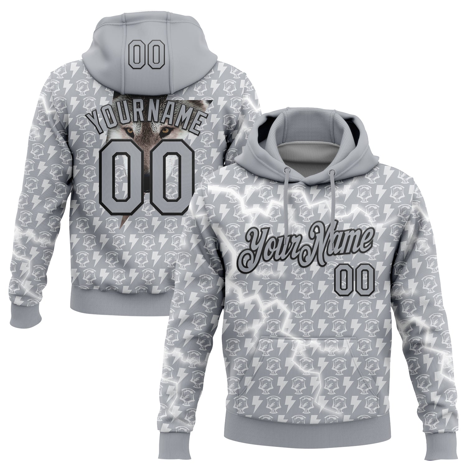 Custom Stitched Gray White-Black 3D Pattern Design Lightning Sports Pullover Sweatshirt Hoodie