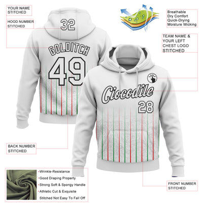 Custom Stitched White Red Green-Black 3D Pattern Design Line Sports Pullover Sweatshirt Hoodie