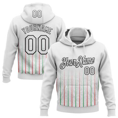 Custom Stitched White Red Green-Black 3D Pattern Design Line Sports Pullover Sweatshirt Hoodie