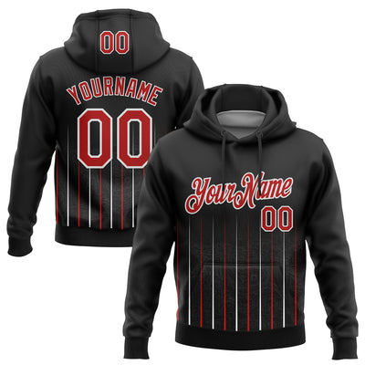 Custom Stitched Black Red-White 3D Pattern Design Line Sports Pullover Sweatshirt Hoodie