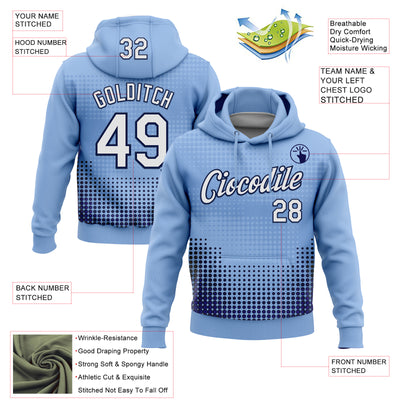 Custom Stitched Light Blue White Navy-Black 3D Pattern Design Modern Polka Dot Sports Pullover Sweatshirt Hoodie