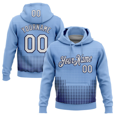 Custom Stitched Light Blue White Navy-Black 3D Pattern Design Modern Polka Dot Sports Pullover Sweatshirt Hoodie