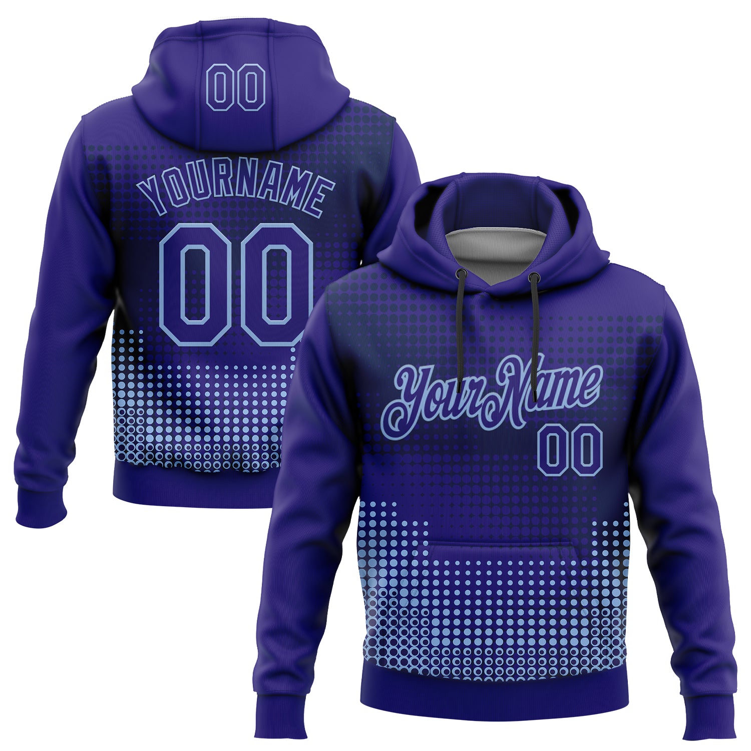 Custom Stitched Dark Purple Light Blue-Navy 3D Pattern Design Modern Polka Dot Sports Pullover Sweatshirt Hoodie
