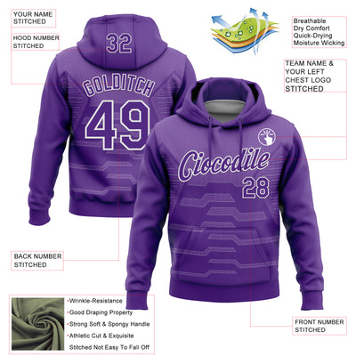 Custom Stitched Purple White 3D Pattern Design Geometric Shape Sports Pullover Sweatshirt Hoodie