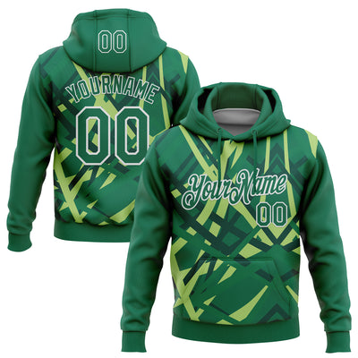 Custom Stitched Green Kelly Green-White 3D Pattern Design Geometric Shape Sports Pullover Sweatshirt Hoodie