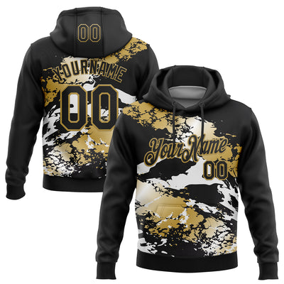 Custom Stitched Black Old Gold-White 3D Pattern Design Splash Sports Pullover Sweatshirt Hoodie
