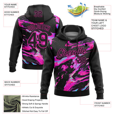 Custom Stitched Black Deep Pink 3D Pattern Design Abstract Trendy Holographic Vaporwave Style Sports Pullover Sweatshirt Hoodie