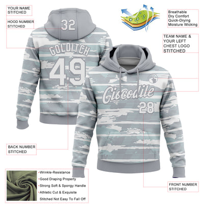 Custom Stitched Gray White 3D Pattern Design Line Sports Pullover Sweatshirt Hoodie