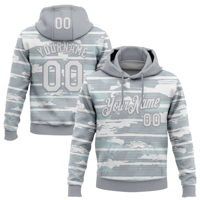 Custom Stitched Gray White 3D Pattern Design Line Sports Pullover Sweatshirt Hoodie