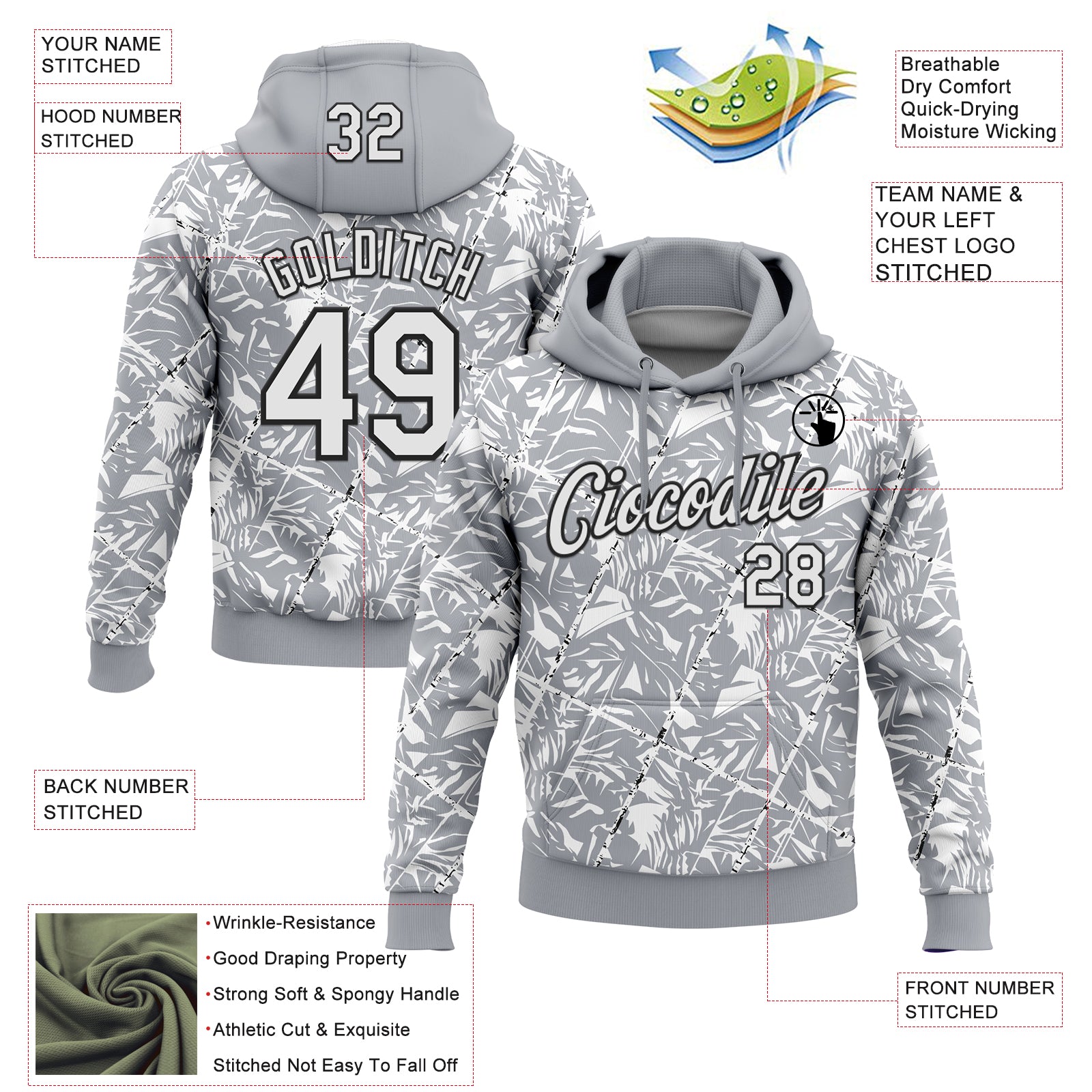 Custom Stitched Gray White-Black 3D Pattern Design Grunge Art Sports Pullover Sweatshirt Hoodie