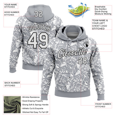 Custom Stitched Gray White-Black 3D Pattern Design Grunge Art Sports Pullover Sweatshirt Hoodie