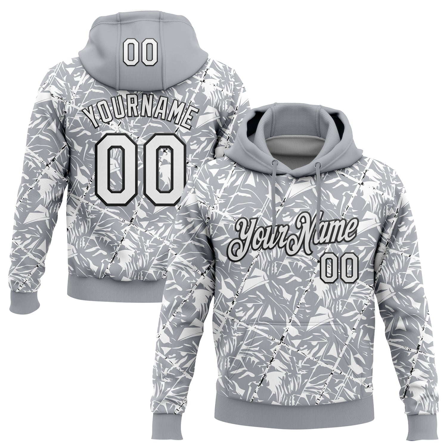 Custom Stitched Gray White-Black 3D Pattern Design Grunge Art Sports Pullover Sweatshirt Hoodie