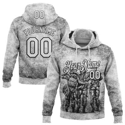 Custom Stitched Gray White-Black 3D Pattern Design Soldier Sports Pullover Sweatshirt Hoodie
