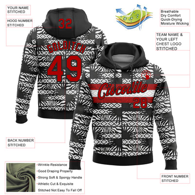 Custom Stitched Black Red-White 3D Pattern Design Geometric Shape Sports Pullover Sweatshirt Hoodie