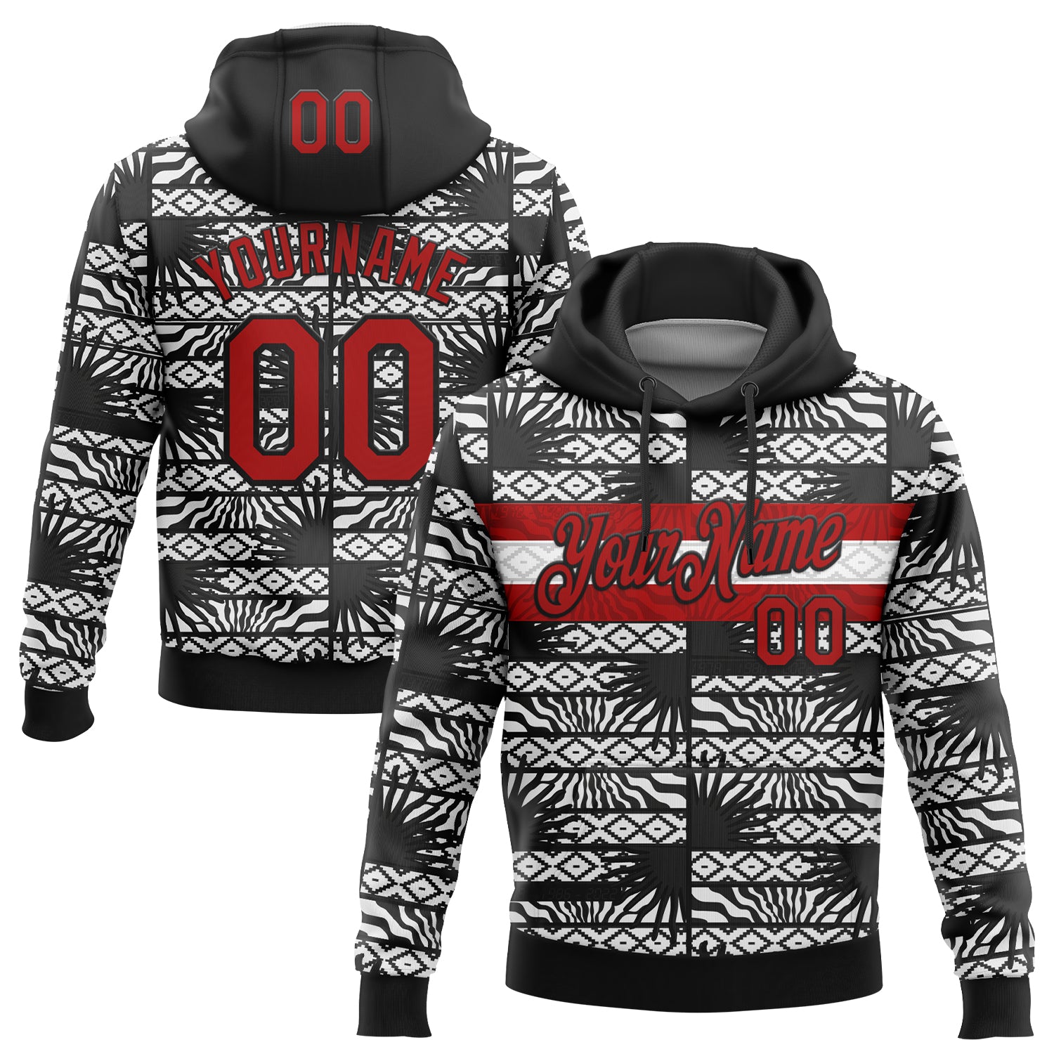Custom Stitched Black Red-White 3D Pattern Design Geometric Shape Sports Pullover Sweatshirt Hoodie