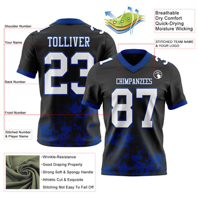 Custom Black White-Royal 3D Pattern Splash Authentic Football Jersey