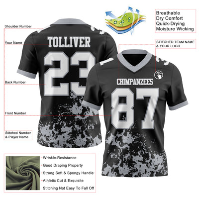 Custom Black White-Gray 3D Pattern Splash Authentic Football Jersey