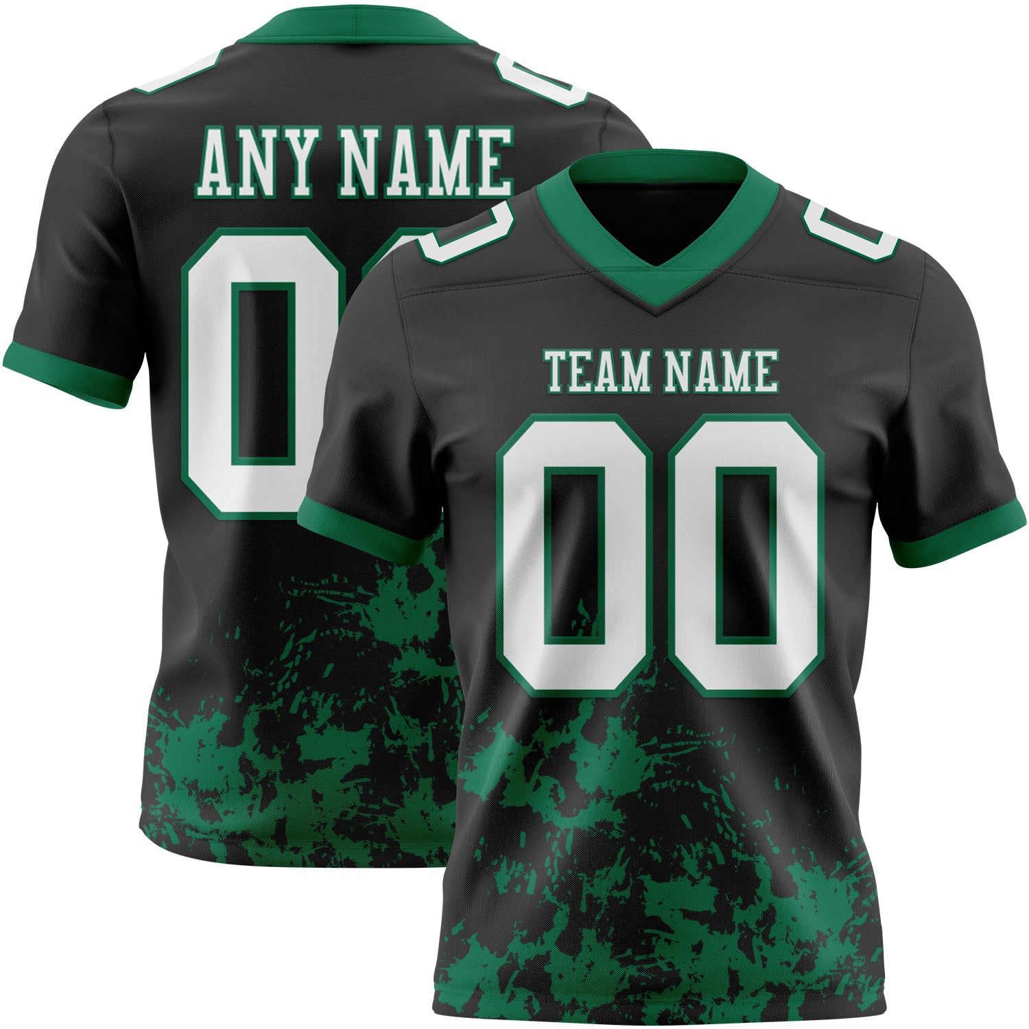 Custom Black White-Kelly Green 3D Pattern Splash Authentic Football Jersey