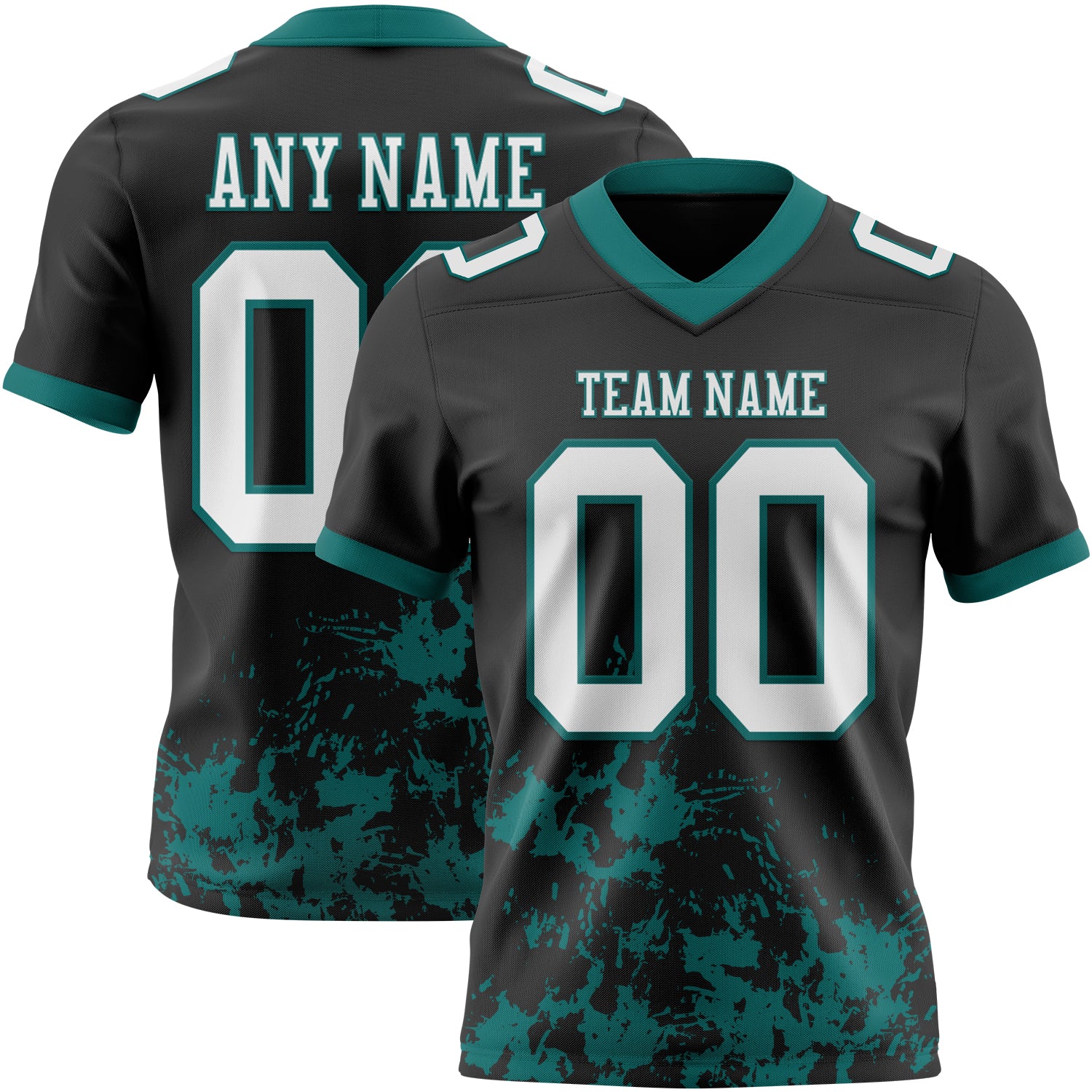 Custom Black White-Teal 3D Pattern Splash Authentic Football Jersey