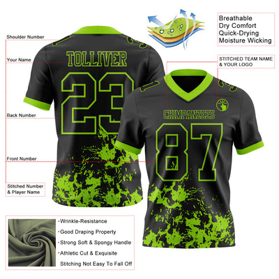 Custom Black Neon Green 3D Pattern Splash Authentic Football Jersey