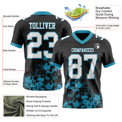 Custom Black White-Panther Blue 3D Pattern Splash Authentic Football Jersey