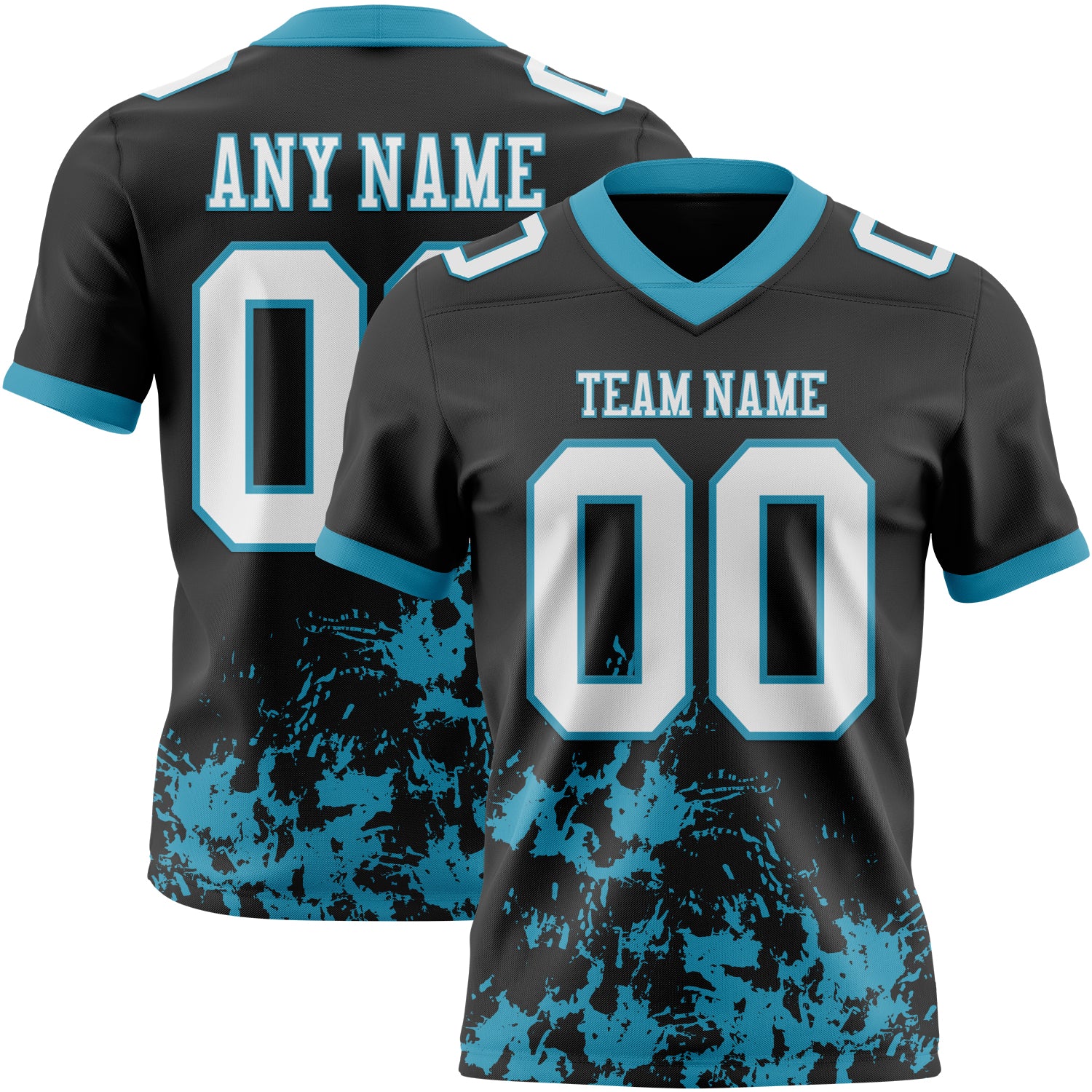 Custom Black White-Panther Blue 3D Pattern Splash Authentic Football Jersey