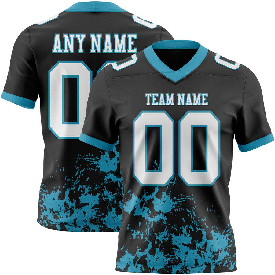 Custom Black White-Panther Blue 3D Pattern Splash Authentic Football Jersey