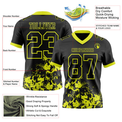 Custom Black Neon Yellow 3D Pattern Splash Authentic Football Jersey