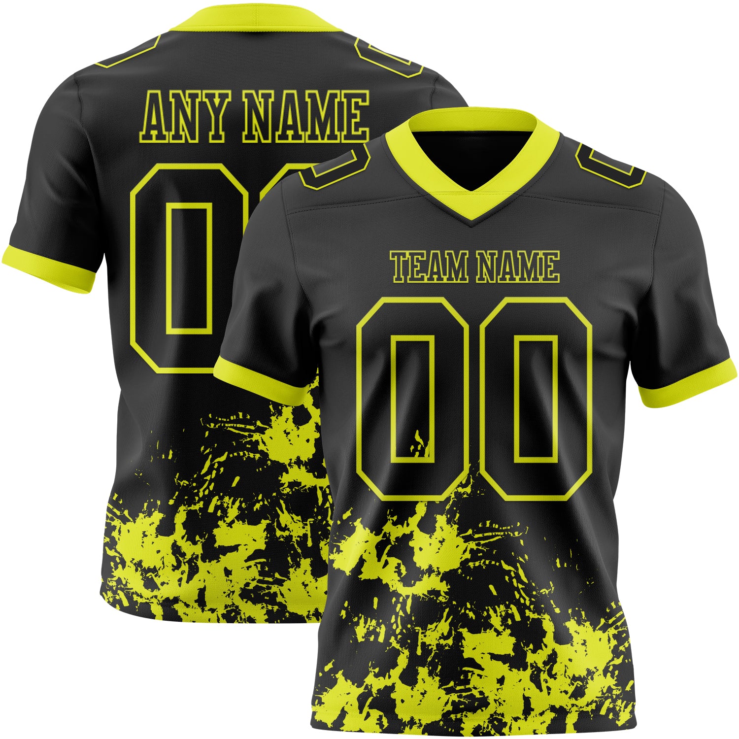 Custom Black Neon Yellow 3D Pattern Splash Authentic Football Jersey