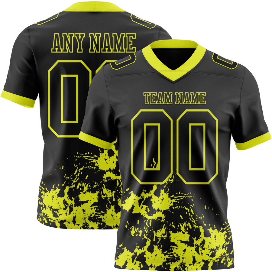 Custom Black Neon Yellow 3D Pattern Splash Authentic Football Jersey