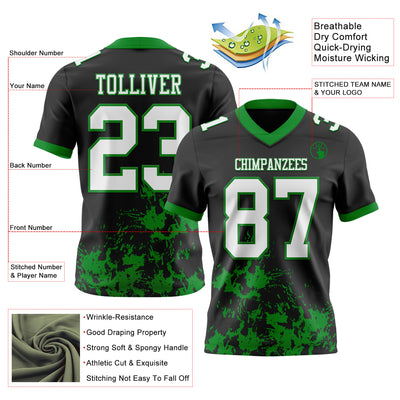 Custom Black White-Grass Green 3D Pattern Splash Authentic Football Jersey