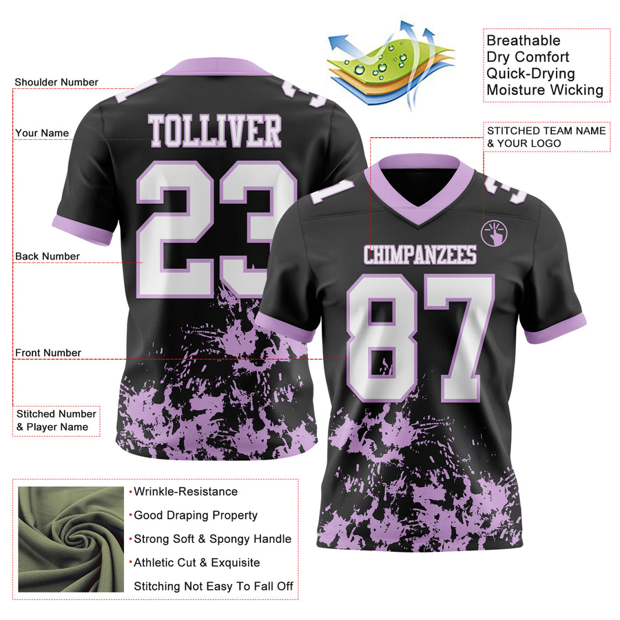 Custom Black White-Light Purple 3D Pattern Splash Authentic Football Jersey