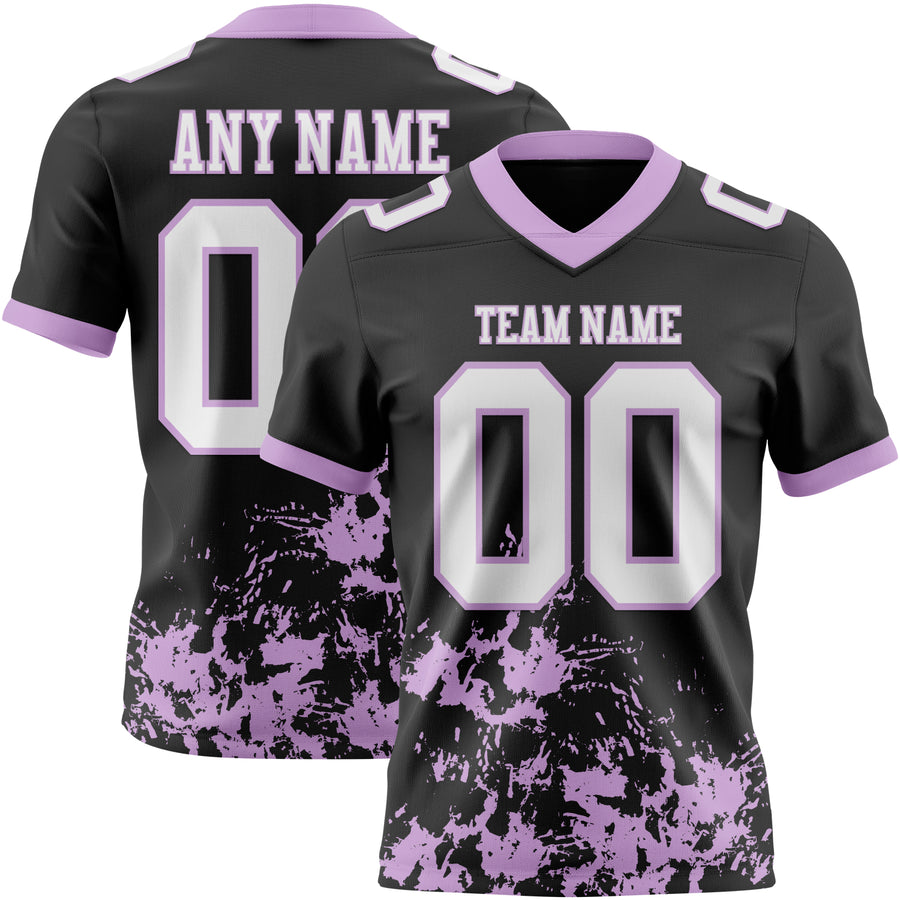 Custom Black White-Light Purple 3D Pattern Splash Authentic Football Jersey