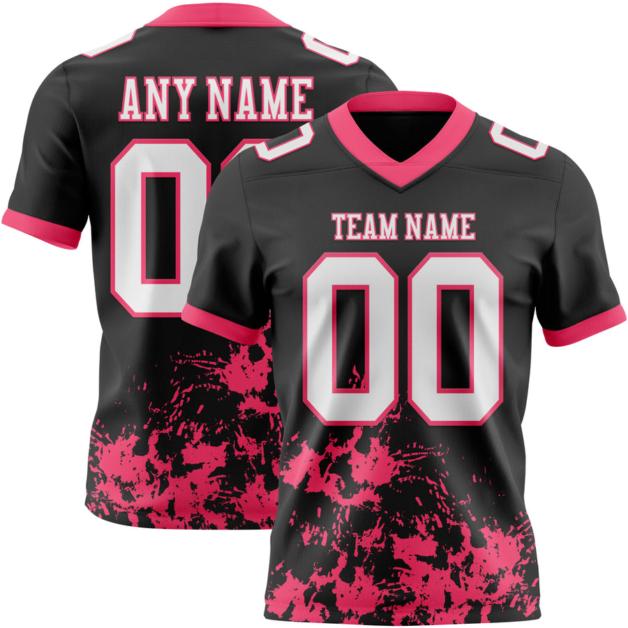 Custom Black White-Neon Pink 3D Pattern Splash Authentic Football Jersey